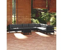 vidaXL 9 Piece Garden Lounge Set with Cushions Black Solid Pinewood