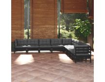 vidaXL 9 Piece Garden Lounge Set with Cushions Black Solid Pinewood