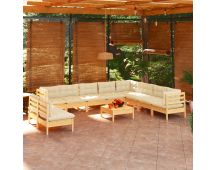 vidaXL 11 Piece Garden Lounge Set with Cream Cushions Solid Pinewood