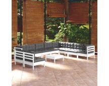 vidaXL 11 Piece Garden Lounge Set with Cushions White Solid Pinewood