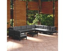 vidaXL 11 Piece Garden Lounge Set with Cushions Black Solid Pinewood