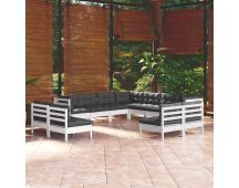 vidaXL 11 Piece Garden Lounge Set with Cushions White Solid Pinewood