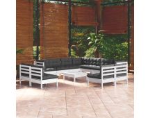 vidaXL 12 Piece Garden Lounge Set with Cushions White Solid Pinewood