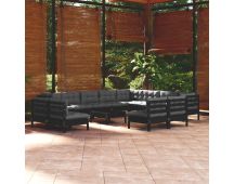 vidaXL 13 Piece Garden Lounge Set with Cushions Black Solid Pinewood