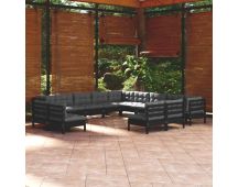 vidaXL 13 Piece Garden Lounge Set with Cushions Black Solid Pinewood