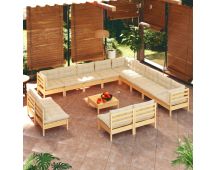 vidaXL 14 Piece Garden Lounge Set with Cream Cushions Solid Pinewood