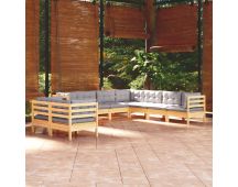 vidaXL 9 Piece Garden Lounge Set with Grey Cushions Solid Pinewood