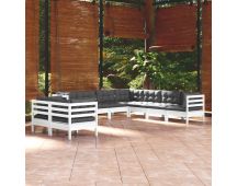 vidaXL 9 Piece Garden Lounge Set with Cushions White Solid Pinewood