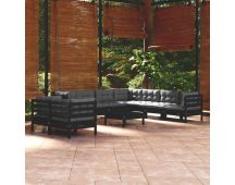 vidaXL 10 Piece Garden Lounge Set with Cushions Black Solid Pinewood