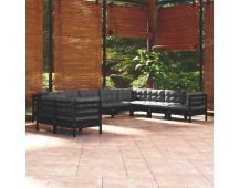 vidaXL 10 Piece Garden Lounge Set with Cushions Black Solid Pinewood