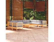 vidaXL 11 Piece Garden Lounge Set with Grey Cushions Solid Pinewood