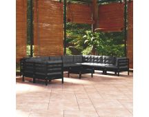 vidaXL 11 Piece Garden Lounge Set with Cushions Black Solid Pinewood