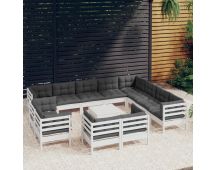 vidaXL 13 Piece Garden Lounge Set with Cushions White Solid Pinewood