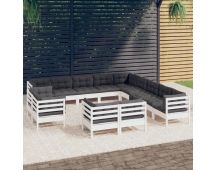 vidaXL 13 Piece Garden Lounge Set with Cushions White Solid Pinewood