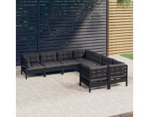 vidaXL 8 Piece Garden Lounge Set with Cushions Black Solid Pinewood