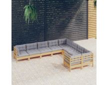 vidaXL 9 Piece Garden Lounge Set with Grey Cushions Pinewood