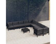 vidaXL 11 Piece Garden Lounge Set with Cushions Black Pinewood