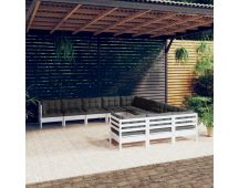 vidaXL 11 Piece Garden Lounge Set with Cushions White Pinewood