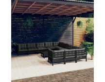 vidaXL 12 Piece Garden Lounge Set with Cushions Black Pinewood