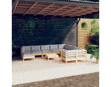 vidaXL 11 Piece Garden Lounge Set with Grey Cushions Pinewood