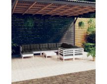 vidaXL 11 Piece Garden Lounge Set with Cushions White Pinewood