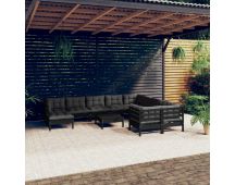 vidaXL 11 Piece Garden Lounge Set with Cushions Black Pinewood