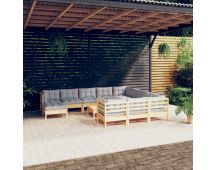 vidaXL 12 Piece Garden Lounge Set with Grey Cushions Pinewood