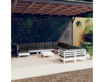 vidaXL 12 Piece Garden Lounge Set with Cushions White Pinewood