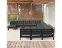 vidaXL 12 Piece Garden Lounge Set with Cushions Black Pinewood