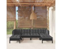 vidaXL 6 Piece Garden Lounge Set with Cushions Black Pinewood