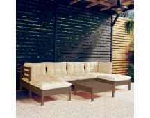 vidaXL 7 Piece Garden Lounge Set with Cushions Honey Brown Pinewood