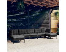 vidaXL 7 Piece Garden Lounge Set with Cushions Black Pinewood