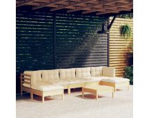 vidaXL 8 Piece Garden Lounge Set with Cream Cushions Pinewood