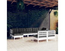 vidaXL 9 Piece Garden Lounge Set with Cushions White Pinewood