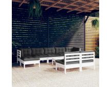 vidaXL 10 Piece Garden Lounge Set with Cushions White Pinewood