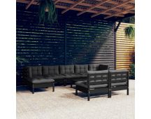 vidaXL 10 Piece Garden Lounge Set with Cushions Black Pinewood