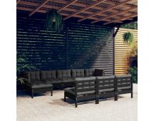 vidaXL 10 Piece Garden Lounge Set with Cushions Black Pinewood