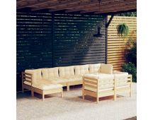 vidaXL 9 Piece Garden Lounge Set with Cream Cushions Solid Pinewood