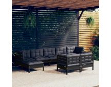 vidaXL 9 Piece Garden Lounge Set with Cushions Black Solid Pinewood