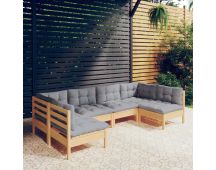 vidaXL 6 Piece Garden Lounge Set with Grey Cushions Solid Pinewood