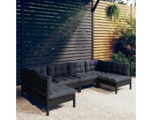 vidaXL 6 Piece Garden Lounge Set with Cushions Black Solid Pinewood