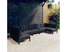 vidaXL 7 Piece Garden Lounge Set with Cushions Black Solid Pinewood