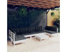 vidaXL 8 Piece Garden Lounge Set with Cushions White Solid Pinewood