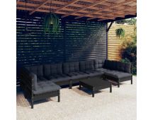 vidaXL 8 Piece Garden Lounge Set with Cushions Black Solid Pinewood