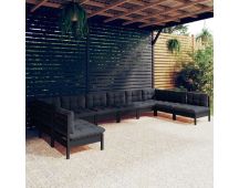 vidaXL 10 Piece Garden Lounge Set with Cushions Black Solid Pinewood