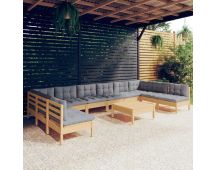 vidaXL 11 Piece Garden Lounge Set with Grey Cushions Solid Pinewood