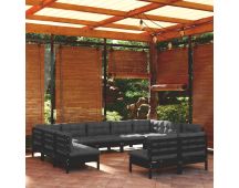 vidaXL 11 Piece Garden Lounge Set with Cushions Black Solid Pinewood