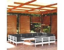 vidaXL 13 Piece Garden Lounge Set with Cushions White Solid Pinewood