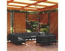 vidaXL 11 Piece Garden Lounge Set with Cushions Black Solid Pinewood