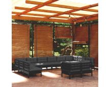 vidaXL 12 Piece Garden Lounge Set with Cushions Black Solid Pinewood